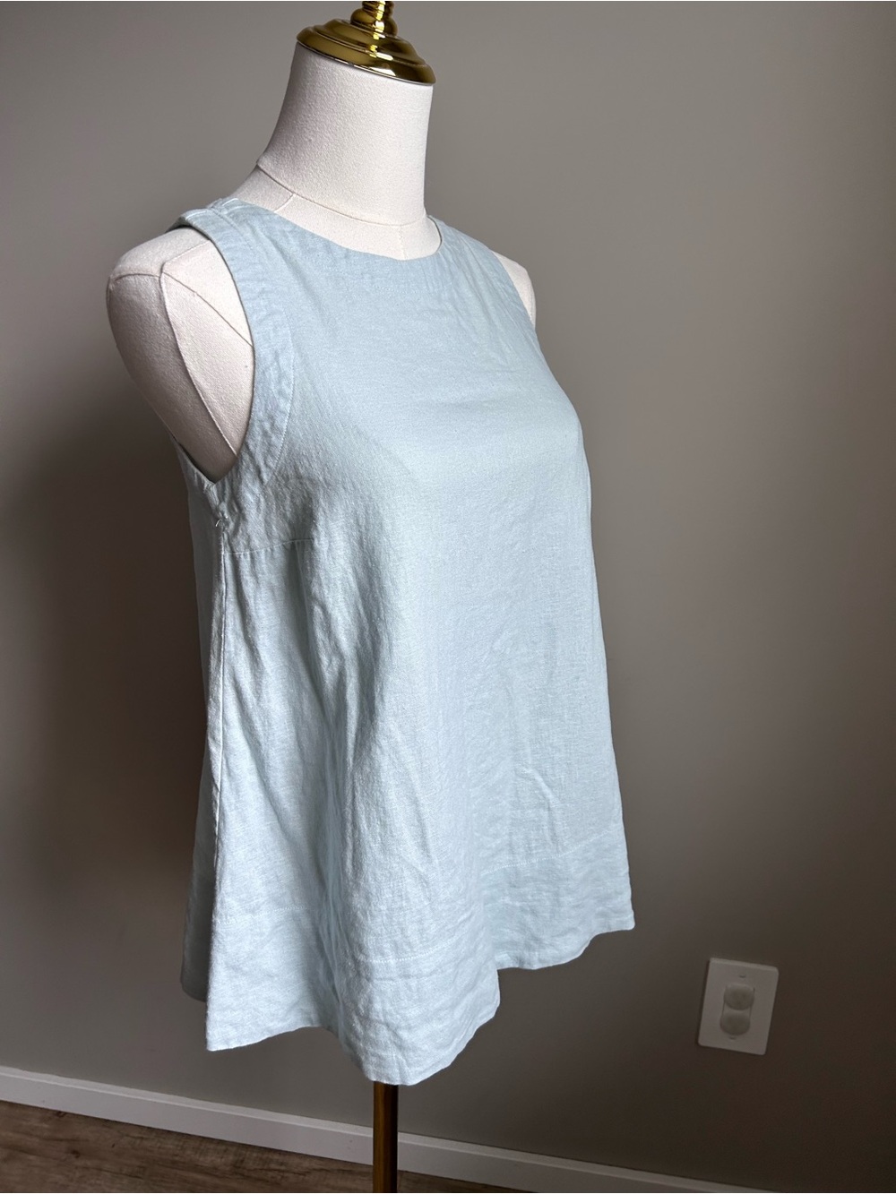 Boho Women’s Sleeveless Light Blue Linen Blend swing Tank Top summer timeless